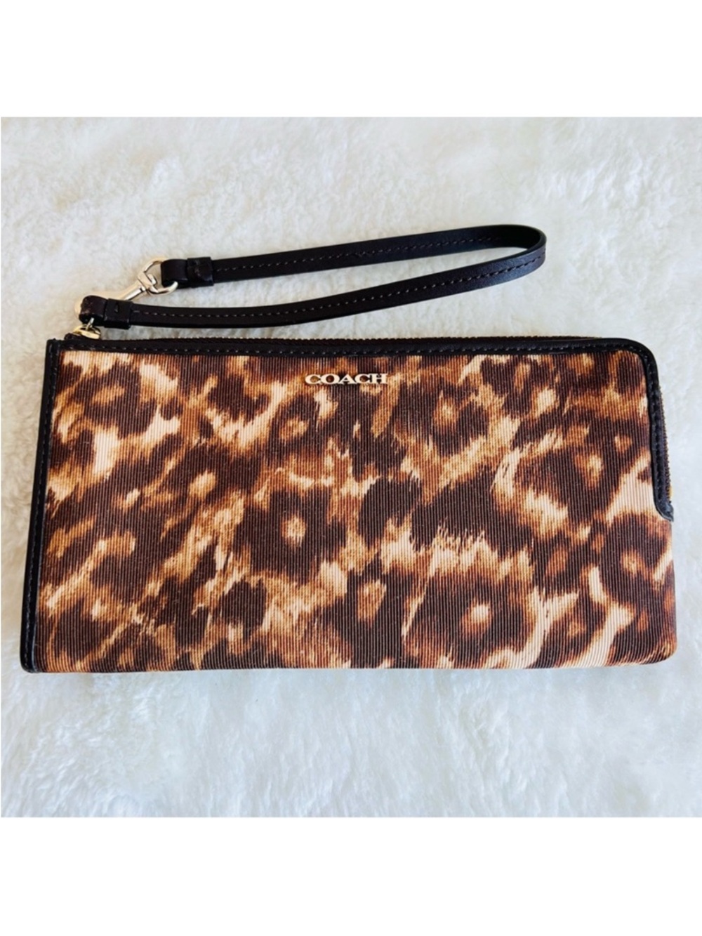 Coach Leopard Pattern Wristlet in Brown and Black